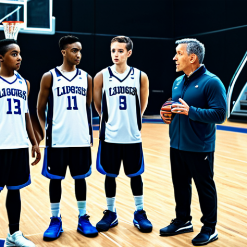 Home 17 **
"A fully clothed, professional basketball coach in appropriate attire, giving instructions to a young, diverse team on a modern basketball court. The scene includes advanced technological displays showing game analytics. Safe for work, appropriate content, family-friendly, perfect anatomy, correct proportions, natural pose, well-lit gymnasium, professional photography, high quality."
**