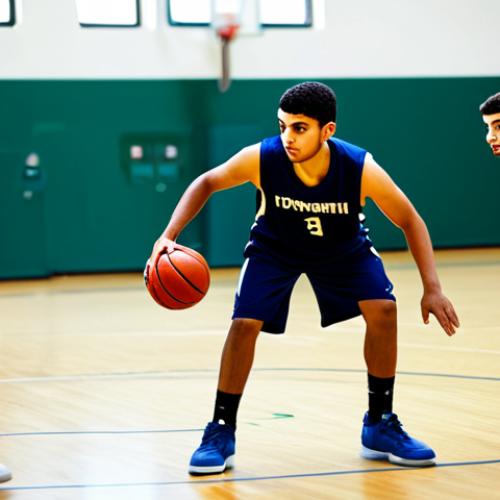 Home 10 **Image Prompt 1:** "A young Arab basketball player in a fully clothed, professional-looking team uniform, dribbling a basketball on a well-lit indoor court. The background shows supportive teammates and coaches. Focus on action and determination. Safe for work, appropriate content, perfect anatomy, natural proportions, family-friendly."