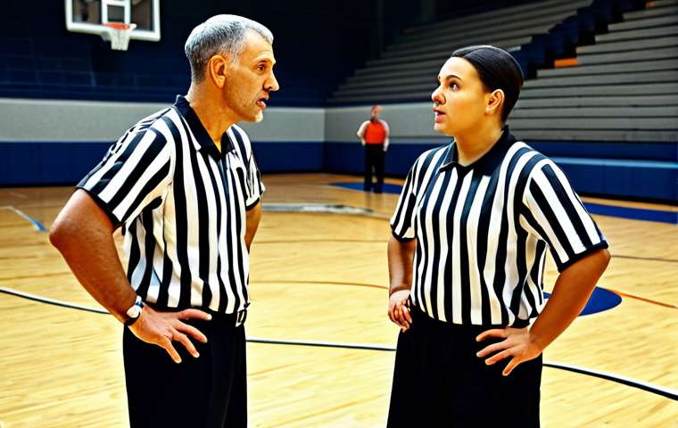 농구 경기 중 심판과의 소통법 - Calm Under Pressure**

"A basketball player, fully clothed in modest sports gear, taking a deep brea...